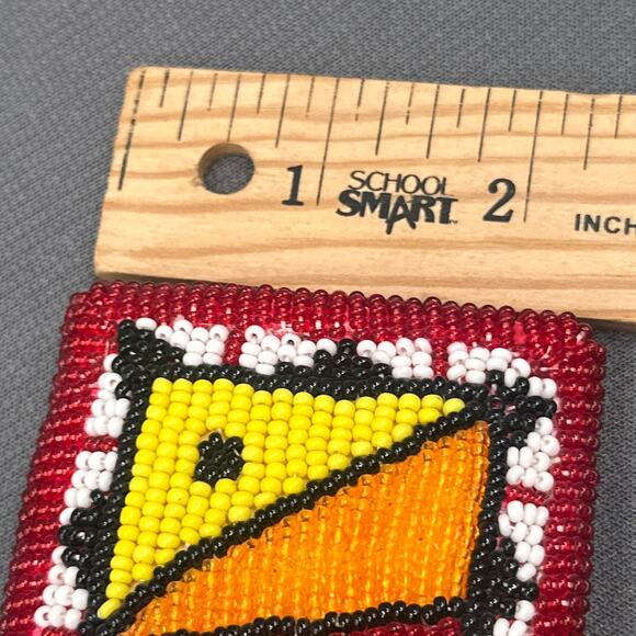 VTG Handmade Native American Beaded Belt Buckle Red Yellow Orange Pow Wow Boho - Picture 13 of 14